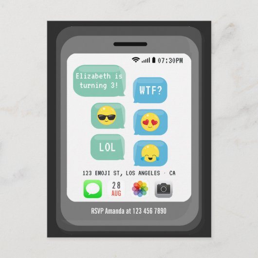 Emoji Verjaardagsfeestje Briefkaart (Voorkant)