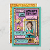 Emoji verjaardagsfeestje sms uitnodiging (Voorkant / Achterkant)