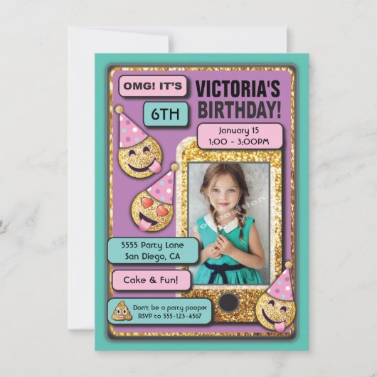 Emoji verjaardagsfeestje sms uitnodiging (Voorkant)