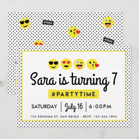 Emoji verjaardagsfeestje uitnodiging (Voorkant / Achterkant)