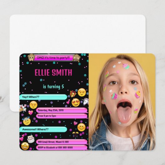 Emoji verjaardagsfoto uitnodiging (Voorkant / Achterkant)