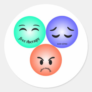 Emoji voelt zich gelukkig, verdrietig en kwaad met ronde sticker