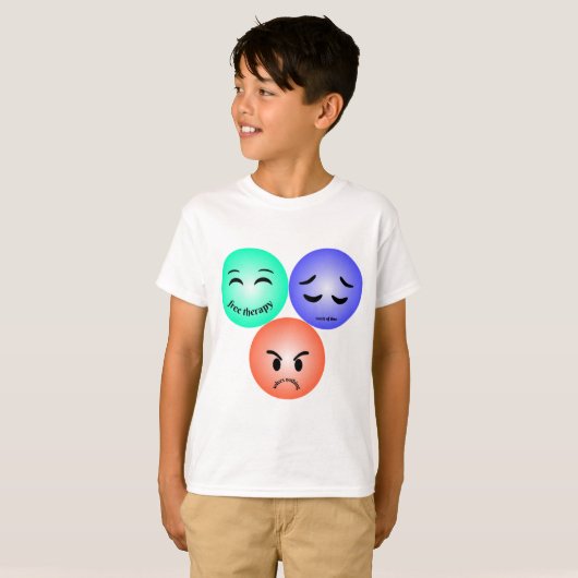 Emoji voelt zich gelukkig, verdrietig en kwaad met t-shirt (Voorkant volledig)