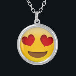 Emoji Zilver Vergulden Ketting<br><div class="desc">Grappig Emoji ontwerp. Geel gezicht met rode hartogen. Voeg je eigen tekst toe. Verander de achtergrondkleur in uw favoriete kleur.</div>