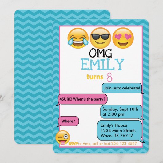 Emojis Birthday Party - Uitnodiging (Voorkant / Achterkant)