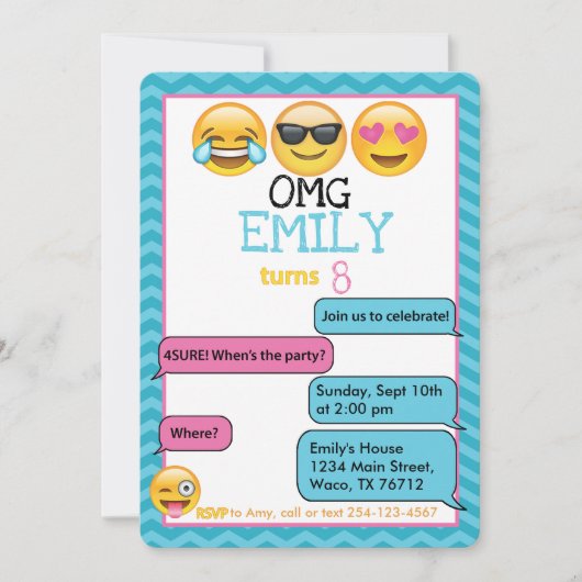 Emojis Birthday Party - Uitnodiging (Voorkant)