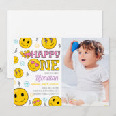 Emojis eerste uitnodiging van de verjaardag met fo (Voorkant / Achterkant)