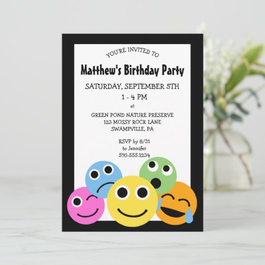 Emojis Emoticons Uitnodiging voor verjaardagsfeest (Staand voorkant)