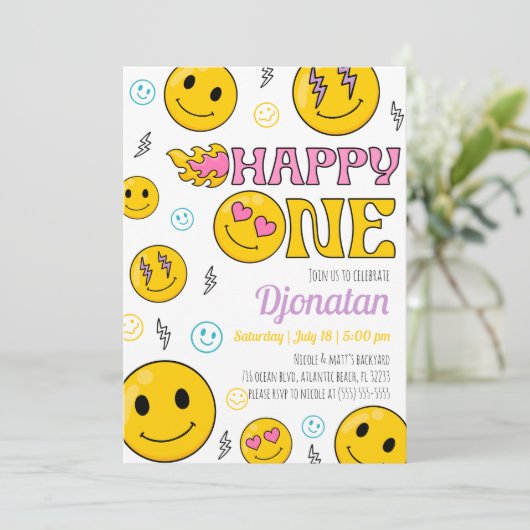 Emojis First Birthday Uitnodiging (Staand voorkant)