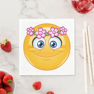 Emoticon die een Floral Wreath Napkins draagt Servet