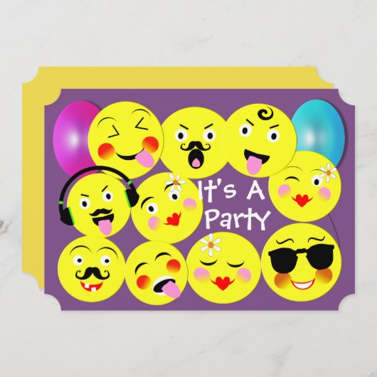 Emoticon Funny Cute Trendy Faces Party Kaart (Voorkant / Achterkant)