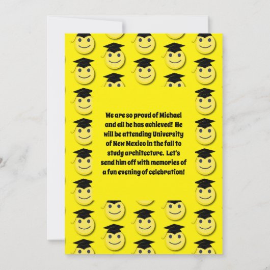Emoticon Happy Cute Graduation Party nodiging Kaart (Achterkant)