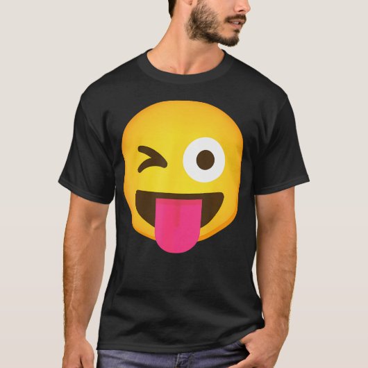 Emoticon knipperend gezicht met uitgeklede tong en t-shirt (Voorkant)