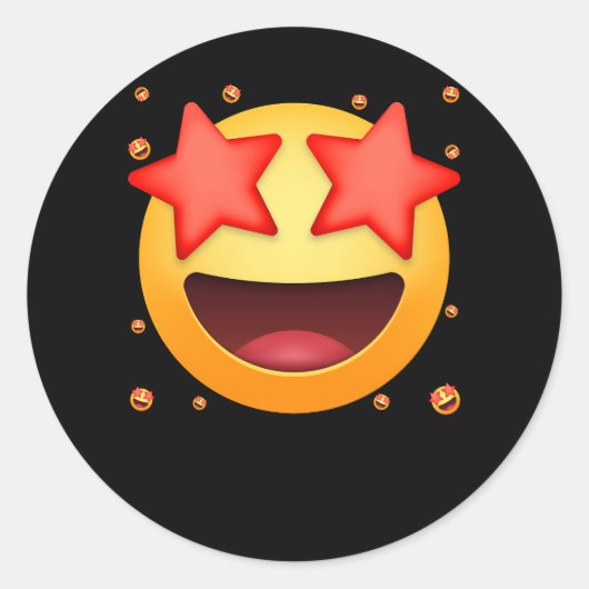 Emoticon Star Struck Star Eyes Glimlachend Gezicht Ronde Sticker (Voorkant)