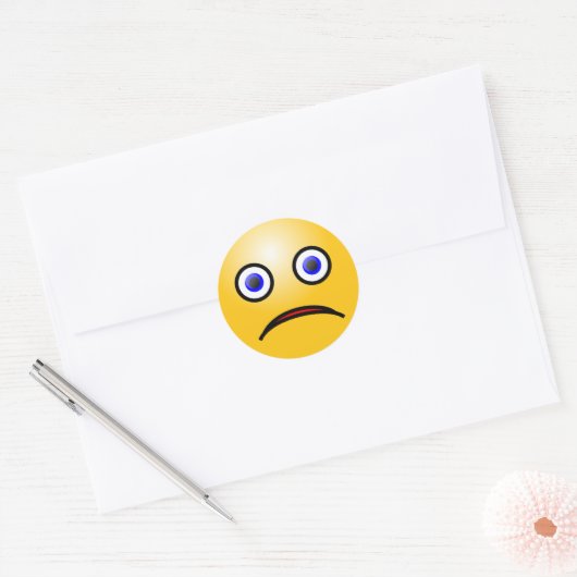 Emoticon verdrietig gezicht ronde sticker (Envelop)