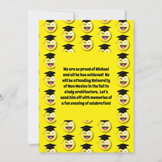 Emoticon Wild Face Cute Graduation Party Kaart (Achterkant)