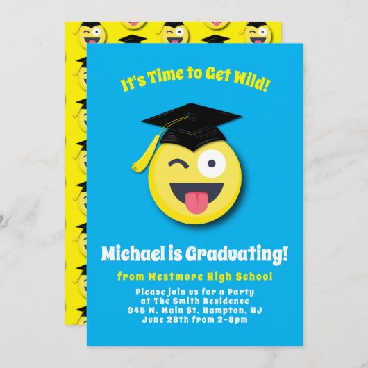 Emoticon Wild Face Cute Graduation Party Kaart (Voorkant / Achterkant)