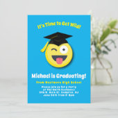 Emoticon Wild Gezicht Schattig Afstudeerfeest Kaart (Staand voorkant)