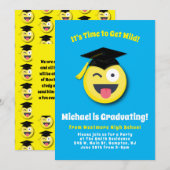 Emoticon Wild Gezicht Schattig Afstudeerfeest Kaart (Voorkant / Achterkant)