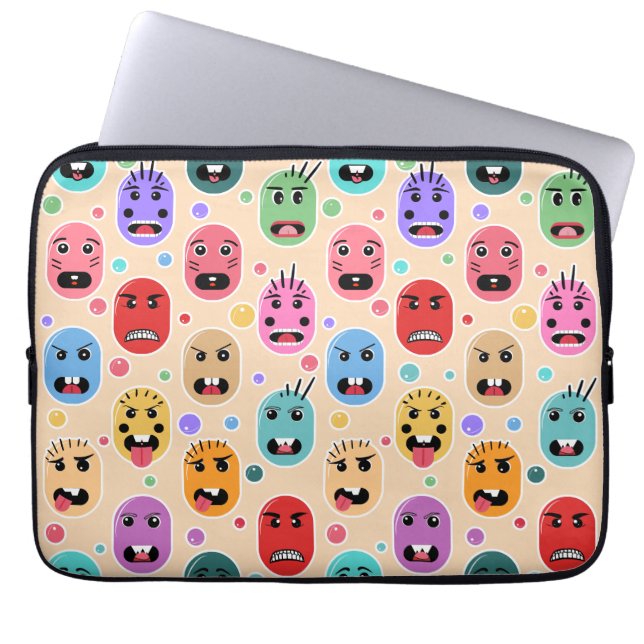 Emoties kleurige gezichten laptop sleeve (Voorkant)