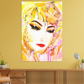 Emotieve Abstracte vrouw – Golden Tears Portrait Canvas Afdruk (Insitu (Woonkamer))