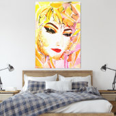 Emotieve Abstracte vrouw – Golden Tears Portrait Canvas Afdruk (Insitu (Slaapkamer))