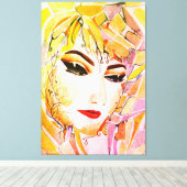Emotieve Abstracte vrouw – Golden Tears Portrait Canvas Afdruk (Insitu (Houten vloer))