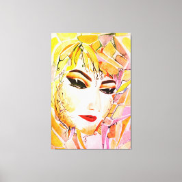 Emotieve Abstracte vrouw – Golden Tears Portrait Canvas Afdruk