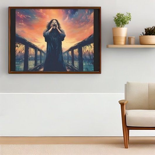 Emotieve figuur schreeuwen op een Sunset Bridge | Perfect Poster