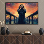 Emotieve figuur schreeuwen op een Sunset Bridge | Perfect Poster