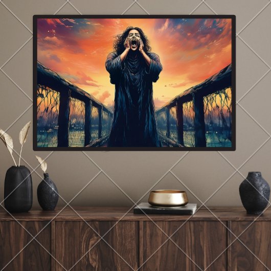 Emotieve figuur schreeuwen op een Sunset Bridge | Perfect Poster