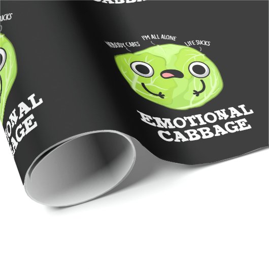 Emotional Cabbage Funny Veggie Pun Dark BG Cadeaupapier (Rol Hoek)