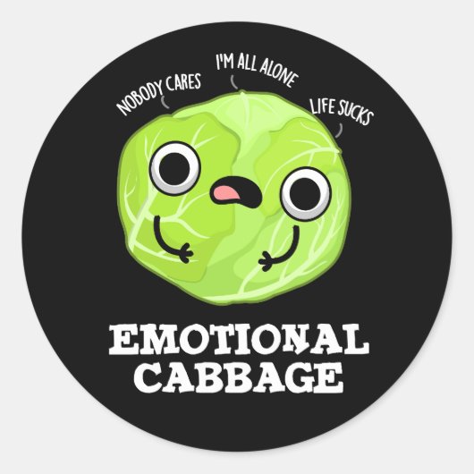 Emotional Cabbage Funny Veggie Pun Dark BG Ronde Sticker (Voorkant)