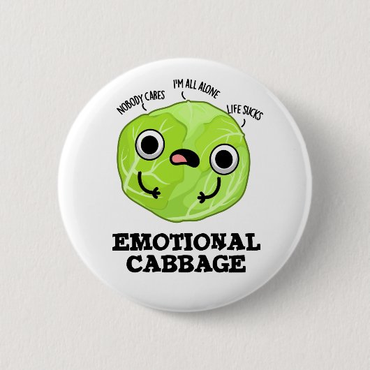 Emotional Cabbage Funny Veggie Pun Ronde Button 5,7 Cm (Voorkant)
