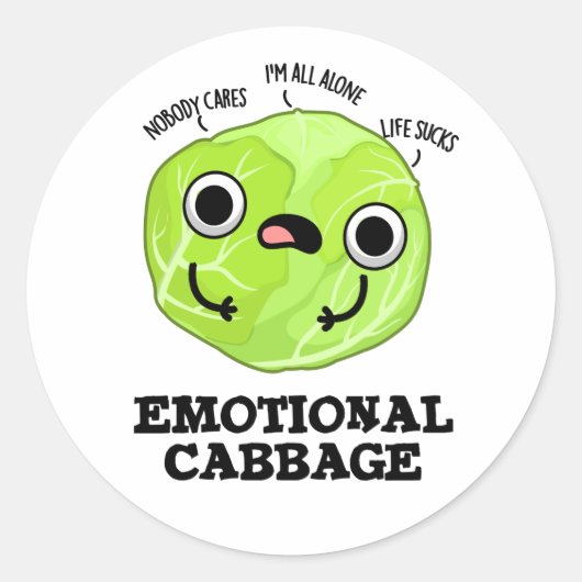 Emotional Cabbage Funny Veggie Pun Ronde Sticker (Voorkant)