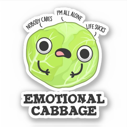 Emotional Cabbage Funny Veggie Pun Sticker (Voorkant)
