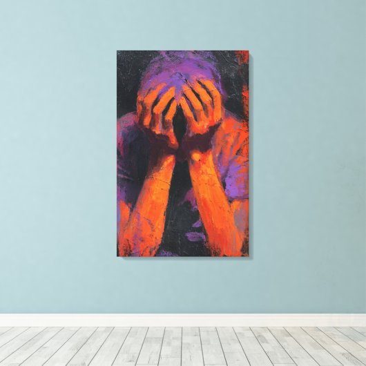 Emotional Expressionist | Orange and Purple Agony Canvas Afdruk (Insitu (Houten vloer))