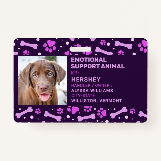 Emotional Support Animal ID Custom Pet Dog Photo Badge (Voorkant)