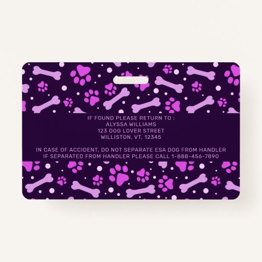 Emotional Support Animal ID Custom Pet Dog Photo Badge (Achterkant)