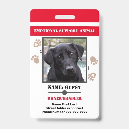 Emotional Support Animal ID One Photo Option Badge (Voorkant)