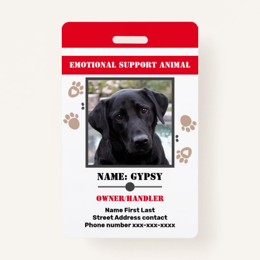 Emotional Support Animal ID One Photo Option Badge (Voorkant)