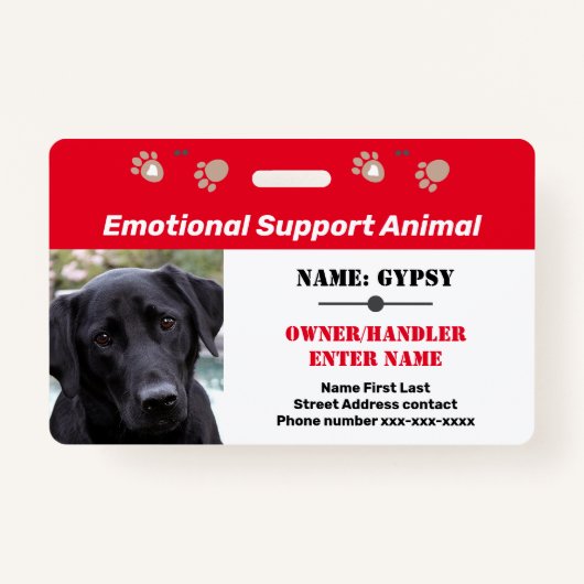 Emotional Support Animal ID One Photo Option Badge (Voorkant)