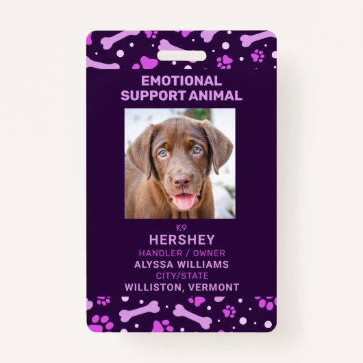 Emotional Support Animal ID Service Pet Dog Foto Badge (Voorkant)
