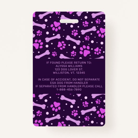 Emotional Support Animal ID Service Pet Dog Foto Badge (Achterkant)