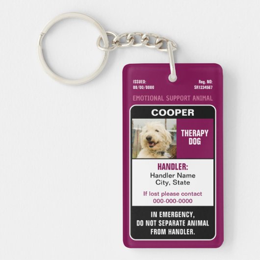 Emotional Support Animal ID Therapy Photo Custom Sleutelhanger (Voorkant)