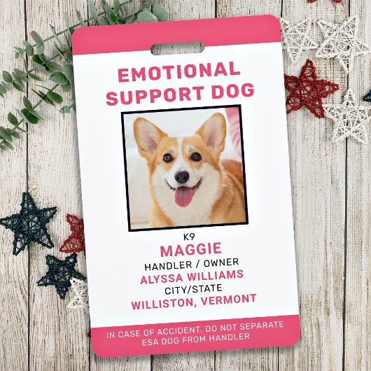 Emotional Support Dog ID Personated Pet Photo Badge