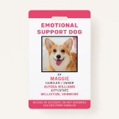 Emotional Support Dog ID Personated Pet Photo Badge (Voorkant)