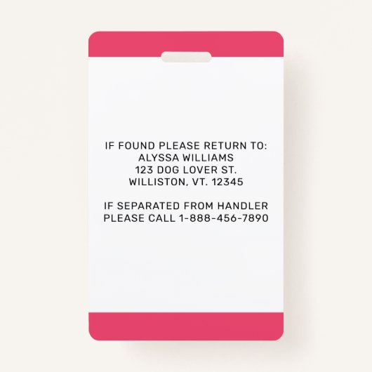 Emotional Support Dog ID Personated Pet Photo Badge (Achterkant)