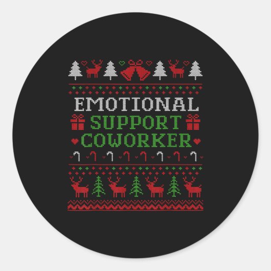 Emotional Suprt Coworker Funny Ugly Christmas Swea Ronde Sticker (Voorkant)