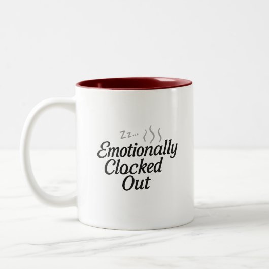 Emotionally Clocked Out Mug Tweekleurige Koffiemok (Links)
